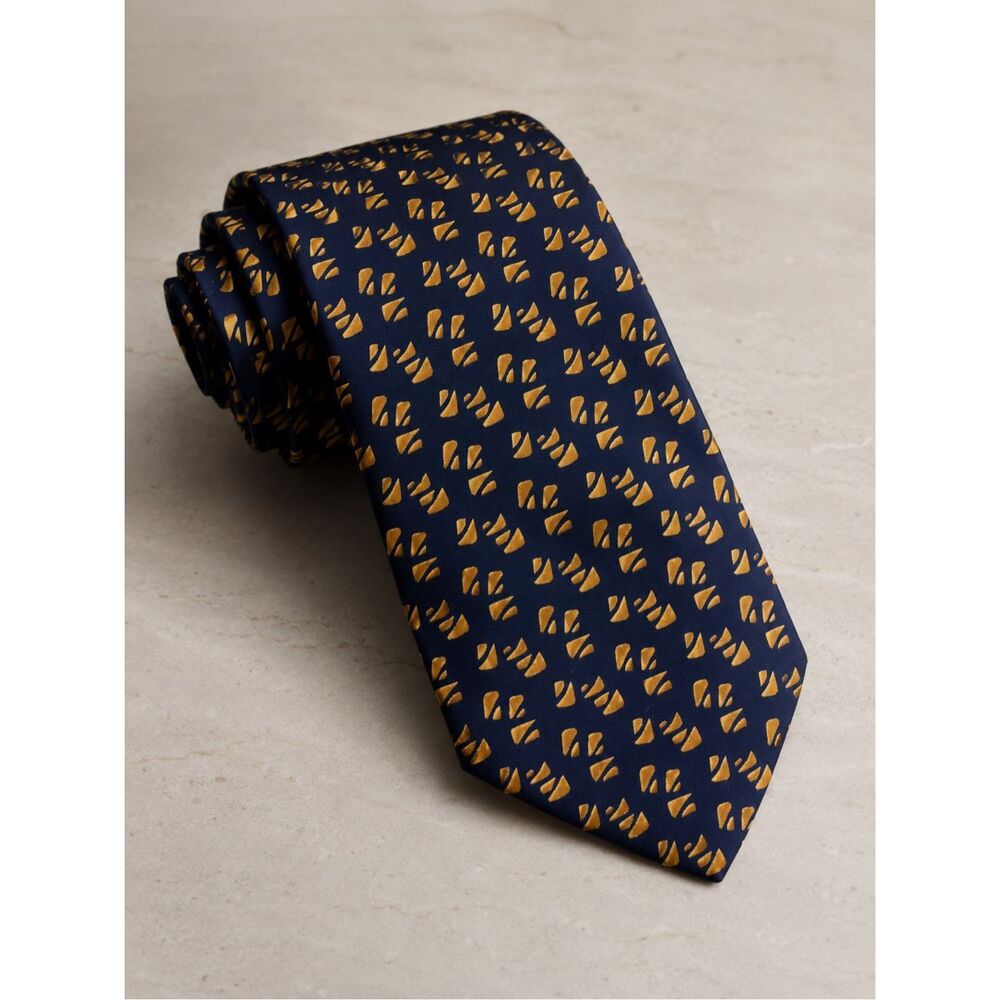 Charvet Paris Navy & Gold Silk Geometric Tie Luxury Designer Necktie Made in Fra